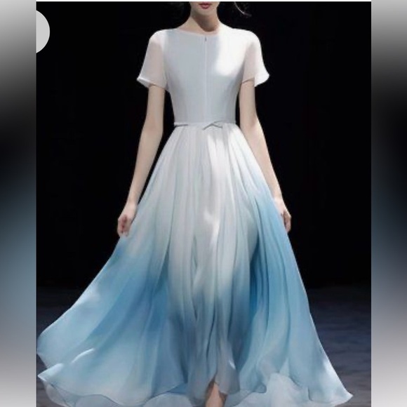 STYLEWE White and Blue Tiered Embellished Gown - Picture 1 of 3